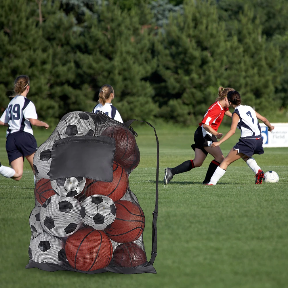 Extra Large Drawstring Bags with Zipper Pocket Accessories for Holding Basketball Football Mesh Socce Ball Bag