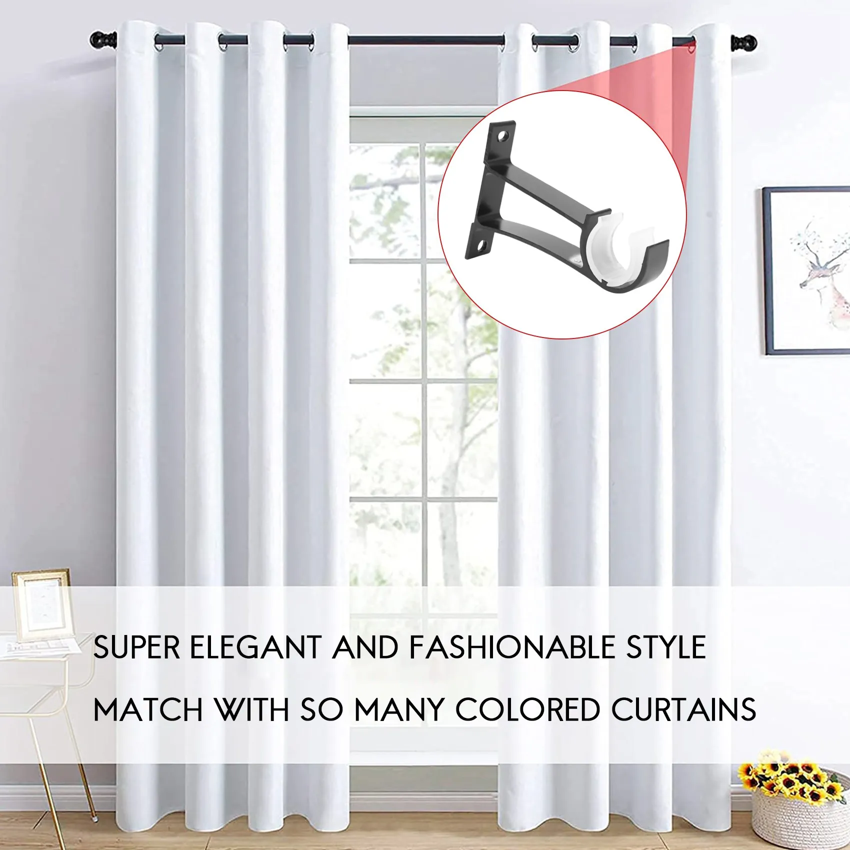 Supports de rideau simples en alliage d'aluminium, draperie, supports rapides, le plus récent, noir, lot de 4