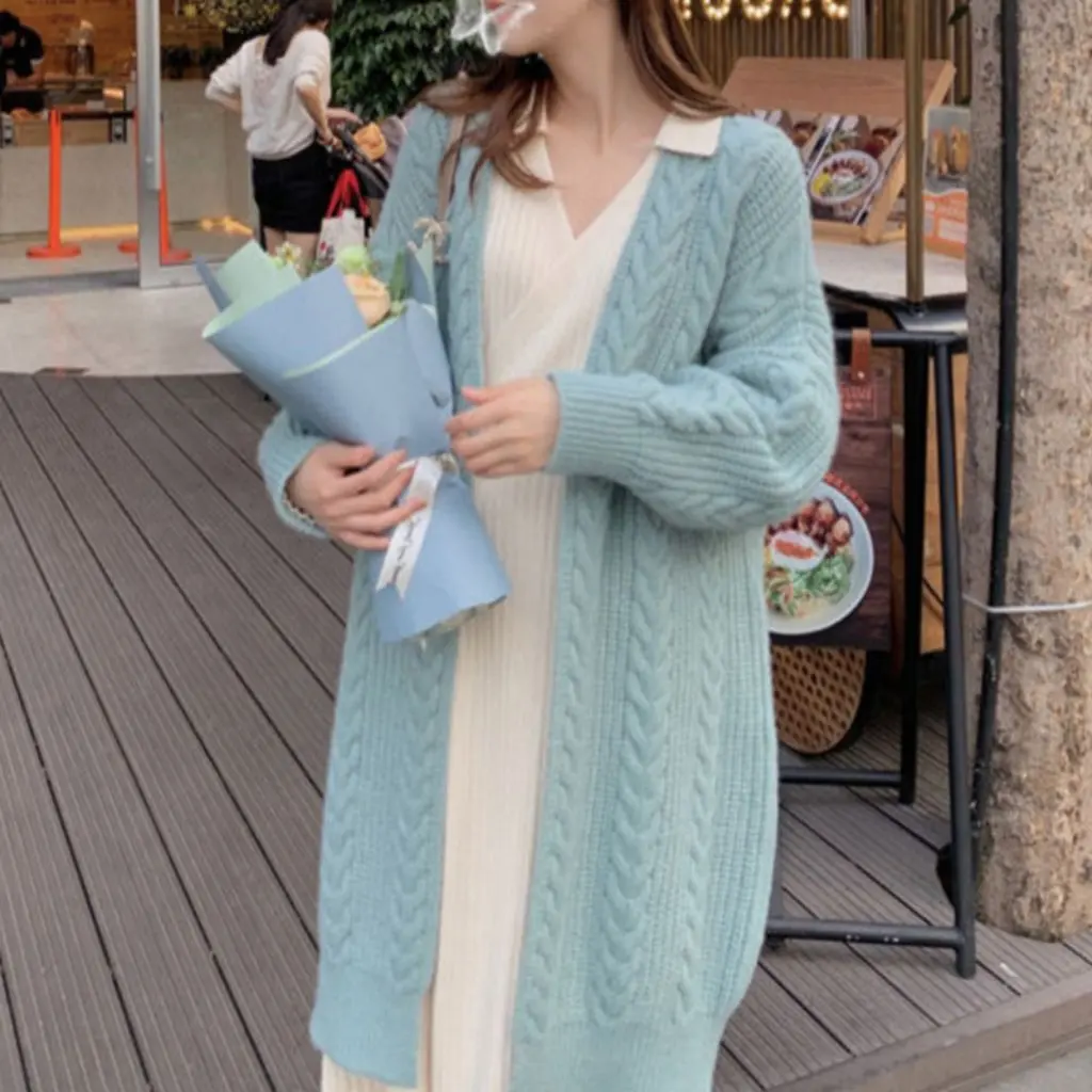 

Women's Thick Knitted Cardigan Long Sleeve Twist Sweater Coat Retro Fashion Simple Outer Wear Autumn Winter Style
