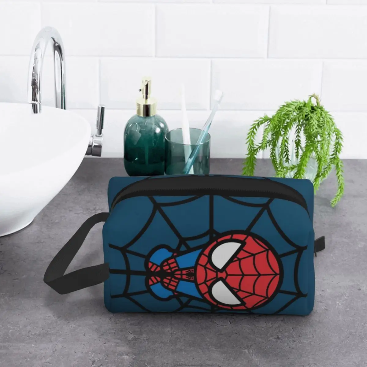 Custom Kawaii Spider Man Hanging borsa per il trucco capovolta per le donne Travel Cosmetic Organizer Cute Spiderman Storage borse da toilette