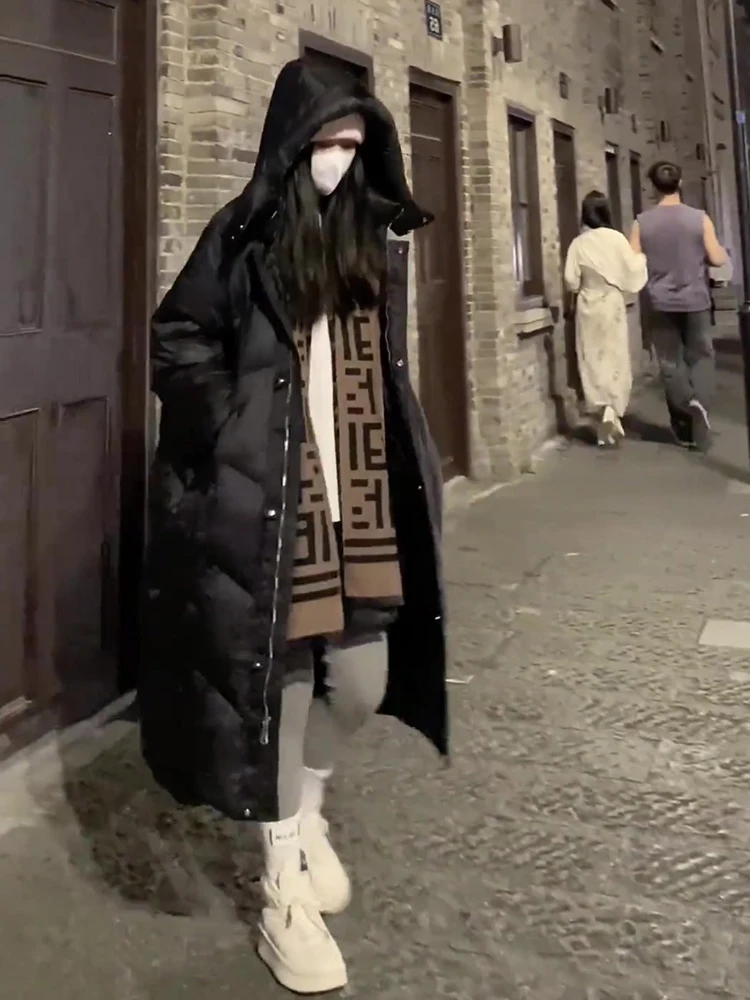 Abrigo con capucha de plumón blanco Thiened de invierno para mujer hasta la rodilla con cremallera Jaet coreano Sle Commute Faion Abrigo acolchado