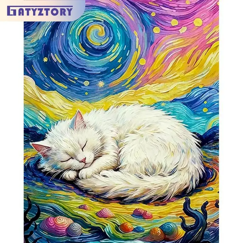 

GATYZTORY DIY Paint By Number Cat Hand Painted Painting Art Drawing On Canvas Gift Pictures By Numbers Starry Sky Kits Home Deco