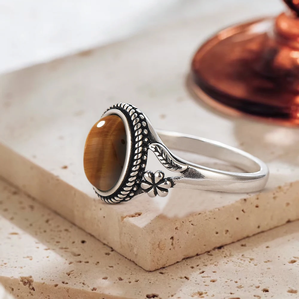 Anillos de plata de ley 925 Vintage, piedra de 8x10mm con anillos