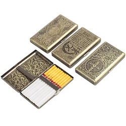 Retro Metal Cigarette Case Box -Double Sided Spring Clip Open Pocket Holder for 14 100mm Cigarettes, Credit Card Holder for Men