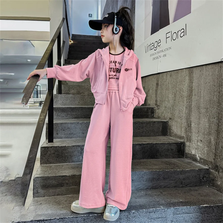 New Spring Autumn Teen Girls Clothing Sets Fashion Zipper Sweatshirt + Pants 2Pcs Outfits Kids Tracksuit 4 6 8 10 12 Years