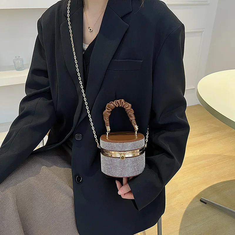

Women's Rhinestone Box Bag Inside Pleated Hand-Held Crossbody Dinner Bag, Fashion Trend