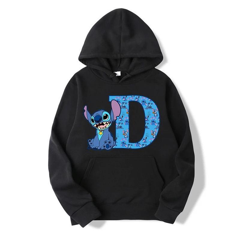 Disney Stitch Hoodie Adulte Stich Lettre A-Z Imprimé Pulls À Capuche Y-adt Manches sulfMode Hip Hop Cool Smile Pull