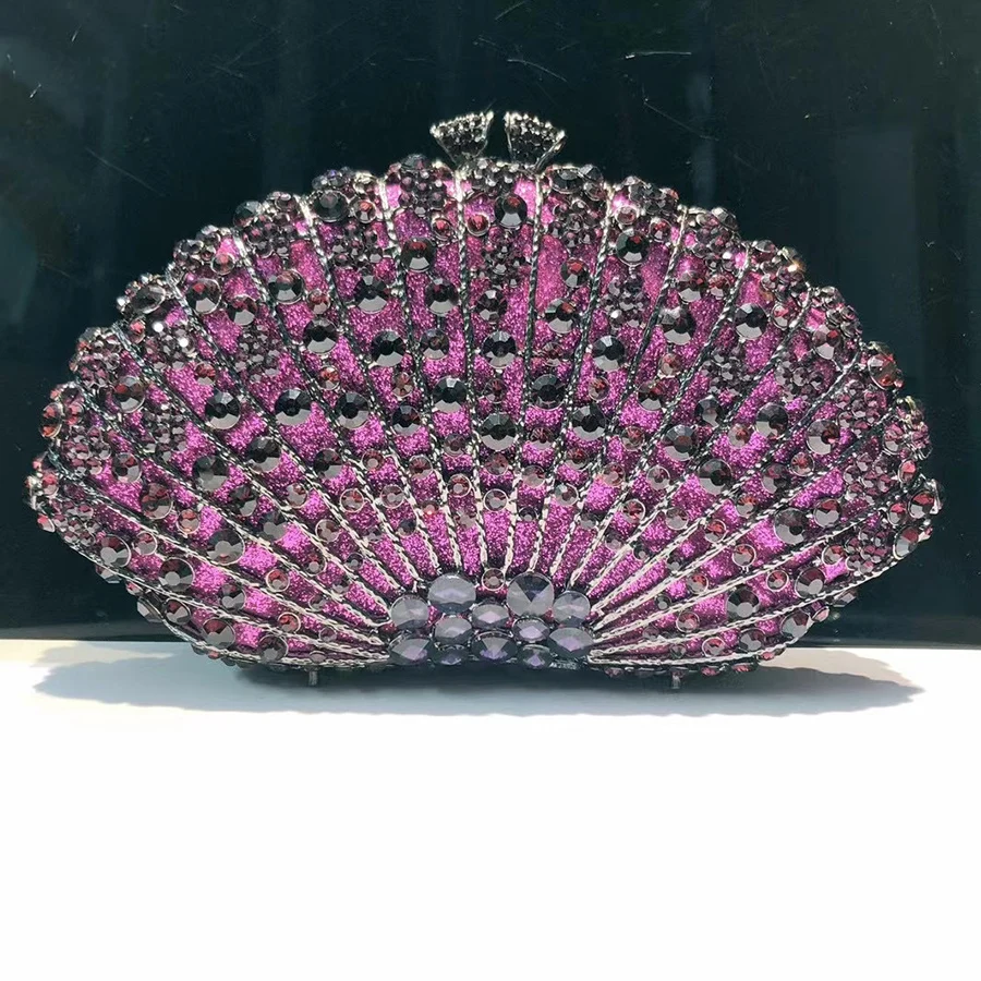 

Luxury Fan-shaped diamond dinner bag hollowed-out metal rhinestones clutch handbag for women wedding party chains shoulder bags