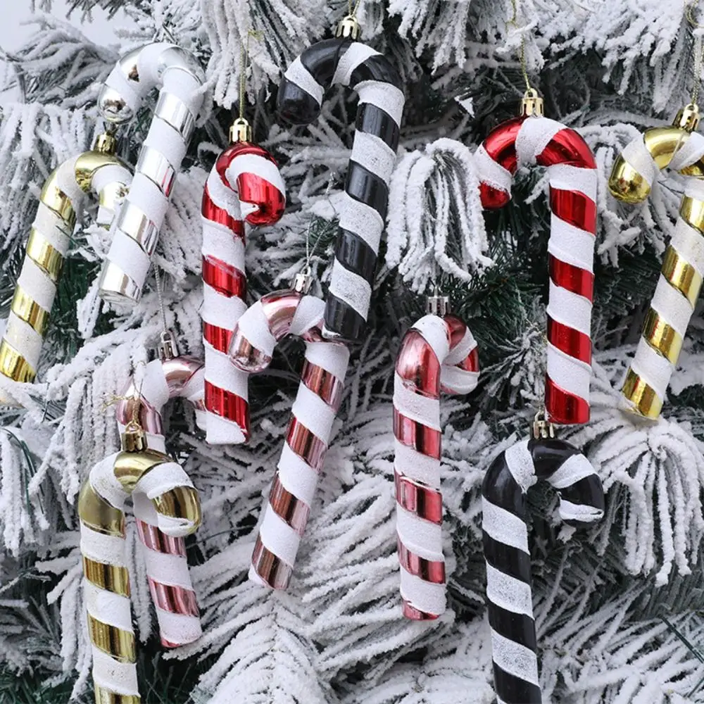 

4pcs Colorful Christmas Candy Cane Pendant Plastic Electroplated Lollipop Cane Pendant Shatterproof Candy Cane Hanging Decor