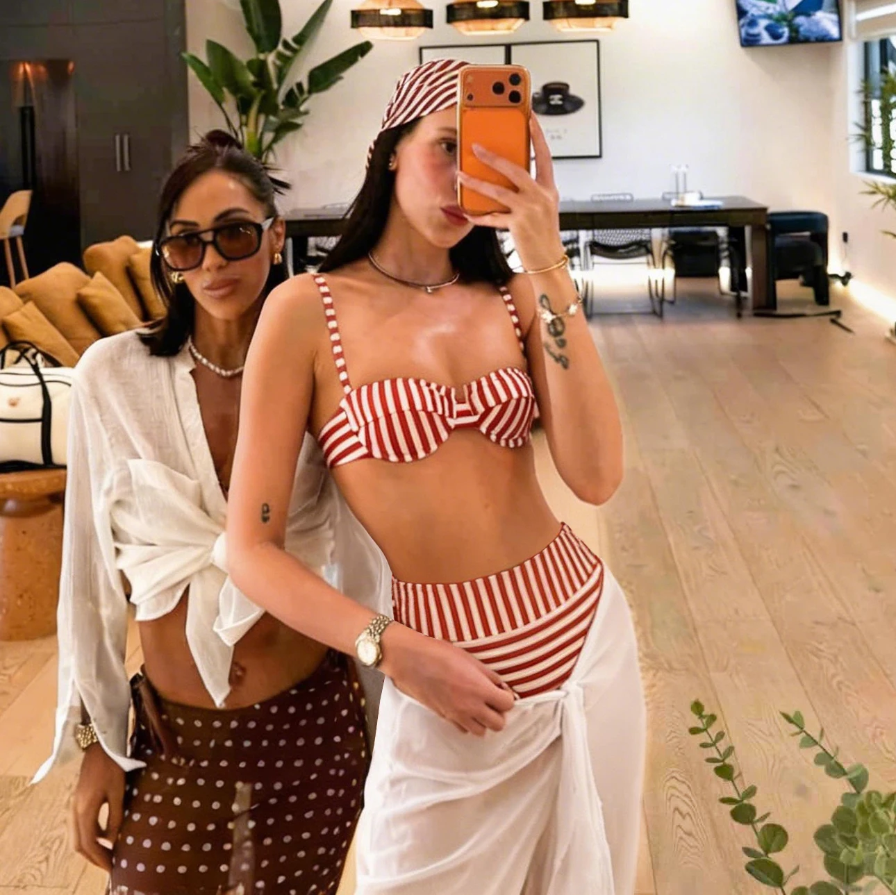 Bandeau 3Pcs Bikini 2026 Sexy Swimsuit Women V Swimwear Striped Swim Suit Printed Bathingsuit Push Up Biquini Beachwear Cover up