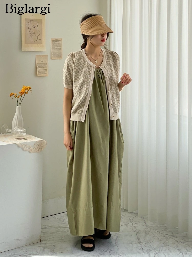 Summer Sleeveless Slip Dress Women Ruffle Pleated Fashion Ladies A-Line Long Dresses Korean Style Loose Casual Woman Dress