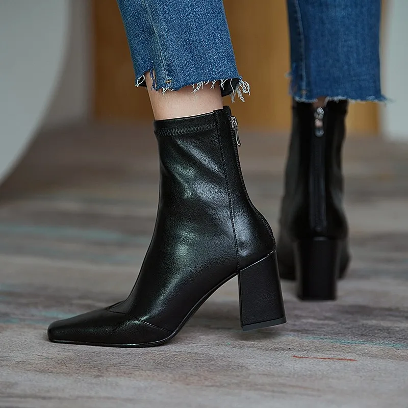 

Boots Women 2022 New Fashion Modern Boots High Heel Woman Casual Shoes British Classics Style Mid-calf Ladies Boots High Quality