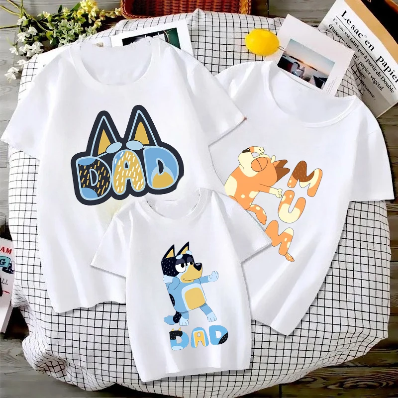 Nueva Camiseta Blueys Bingo para Hombre y Mujer, Linda Camiseta con Gráficos de Mamá y Papá, Ropa Familiar a Juego de Manga Corta, Camiseta de Anime en Lona, Top Y2k