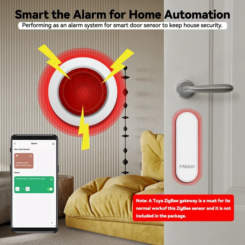 Tuya Sound Light Sensor Built-In 100DB Siren Alarm Linkage Security Protection Control Via Smartlife APP Zigbee EU Plug