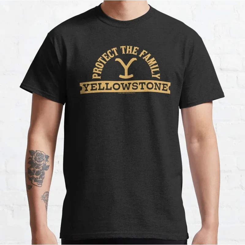 

80s Vintage movie yellowstone Protect The Family Gold Arch 90s Retro Cowboy graphic t shirts for fans large size tops s-6xl