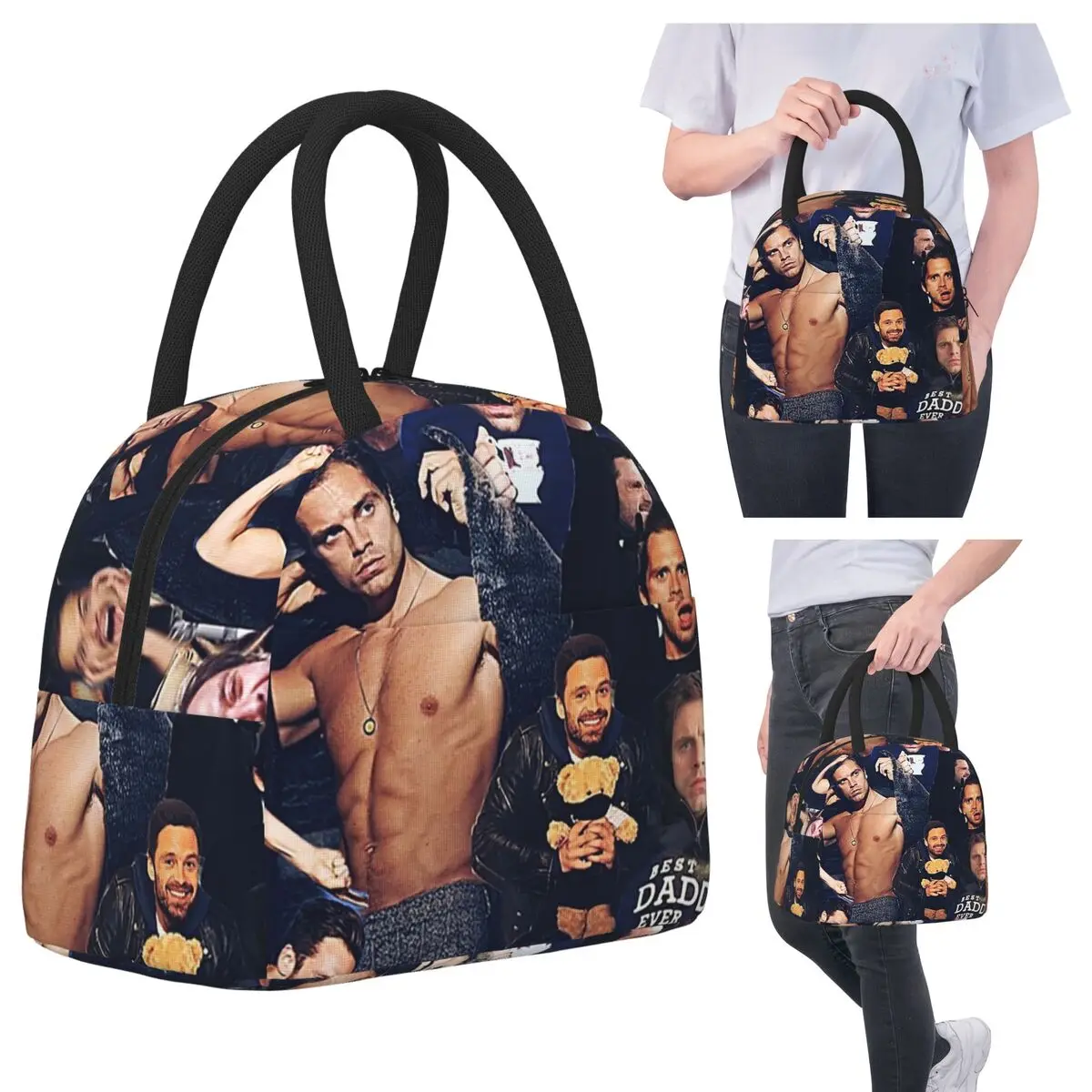 

Sebastian Stan (collage Design) Insulated Lunch Bag for Women Office Cooler Thermal Food Box Tote Portable Lunch Boxes Container
