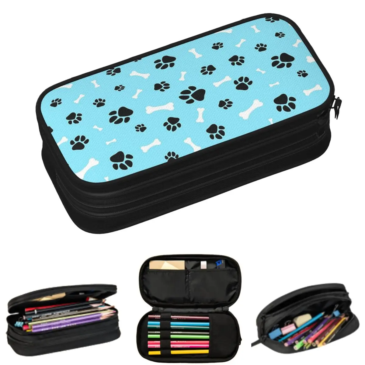

Dog Paw And Skull Bone Pattern Pencil Cases for Student School Pen Box Pencil Bag Large Capacity Pencil Pouch