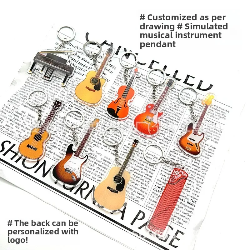 

Creative musical instrument key chain guitar bass piano bag pendant piano guzheng bag hanging accessories keychain kawaii