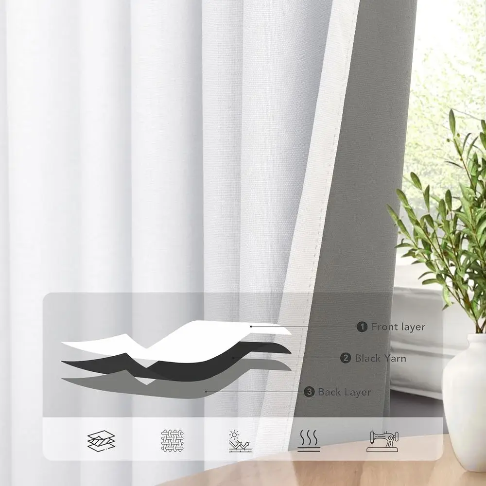 두꺼운 린넨 96% 암막 커튼, 2개 패널, 버건디, 보헤미안 스타일, 방음, 거실 및 침실용 와이드