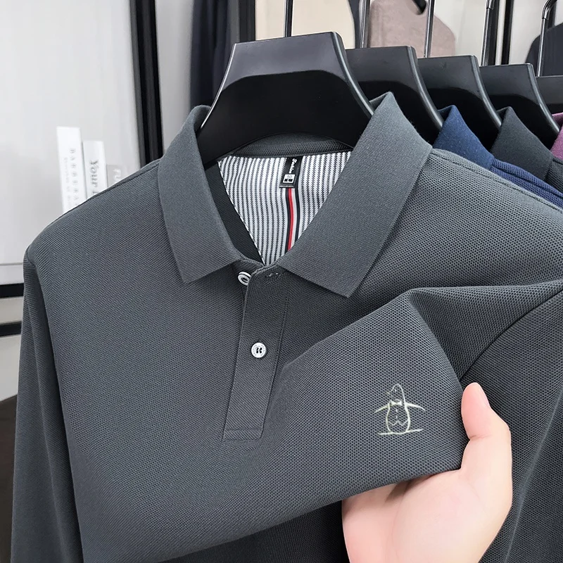 

100% pure cotton luxury brand men's long sleeved autumn fashion boutique penguin embroidery original authentic top golf T-shirt