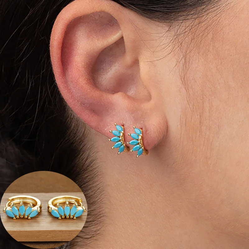 

Luxury Summer Blue Turquoise Hoop Earrings for Women Stainless Steel Geometry Piercing Earrings Anniversary Fashion Jewelry