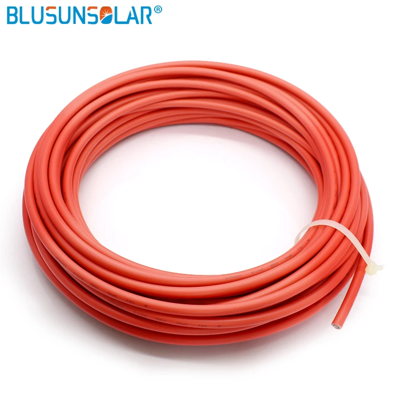 100 Meters/Roll 6mm2 (10AWG) Solar Cable Red or Black PV Cable Wire Copper Conductor XLPE Jacket TUV Certifiction