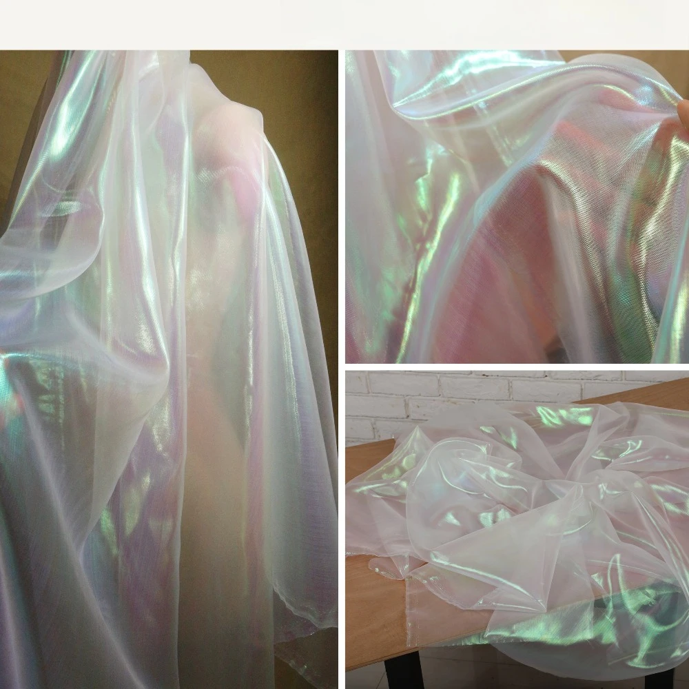 Laser Holographic Organza + Transparent Tulle | Wedding Dress Runway Influencer Clothing | Designer Fabric