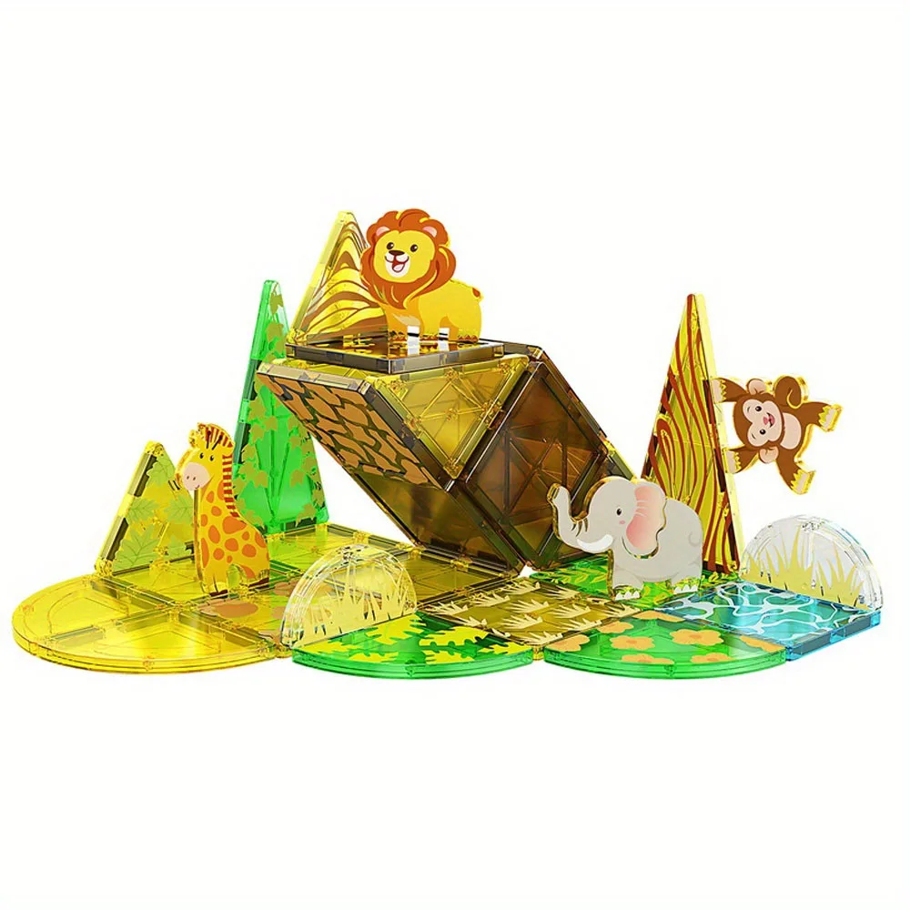 

DIY 32pcs Grassland Animals Magnetic Building Blocks - Large STEM Toy Set Creative Magnetic Toys, Children Educational Gift