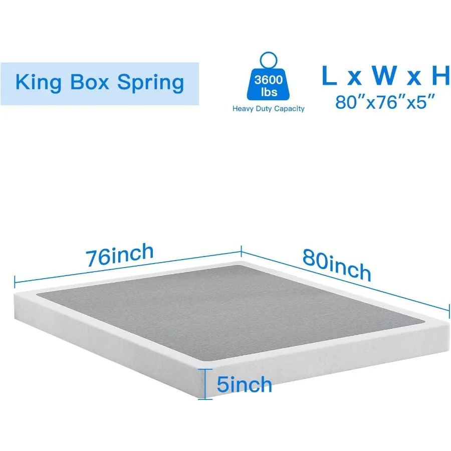 King Box Spring,5 Inch Low Profile Box Spring for King Bed,3500lbs Heavy Duty Metal Mattress Foundation Support