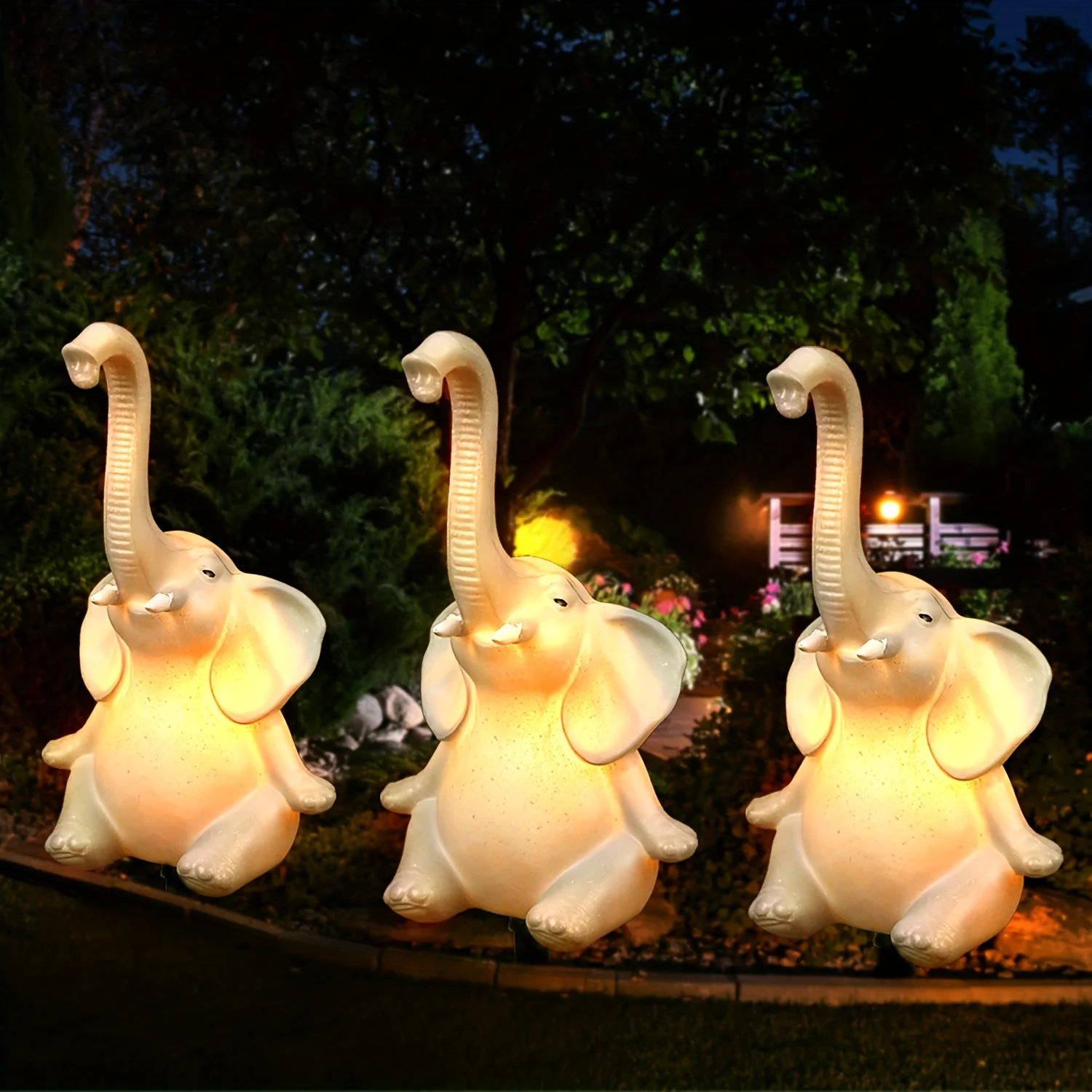 

Outdoor Solar Lamp 3 Set of Solar Pathway Light Waterproof Elephant Garden Light for Patio Landscape Road Yard Driveway Backyard