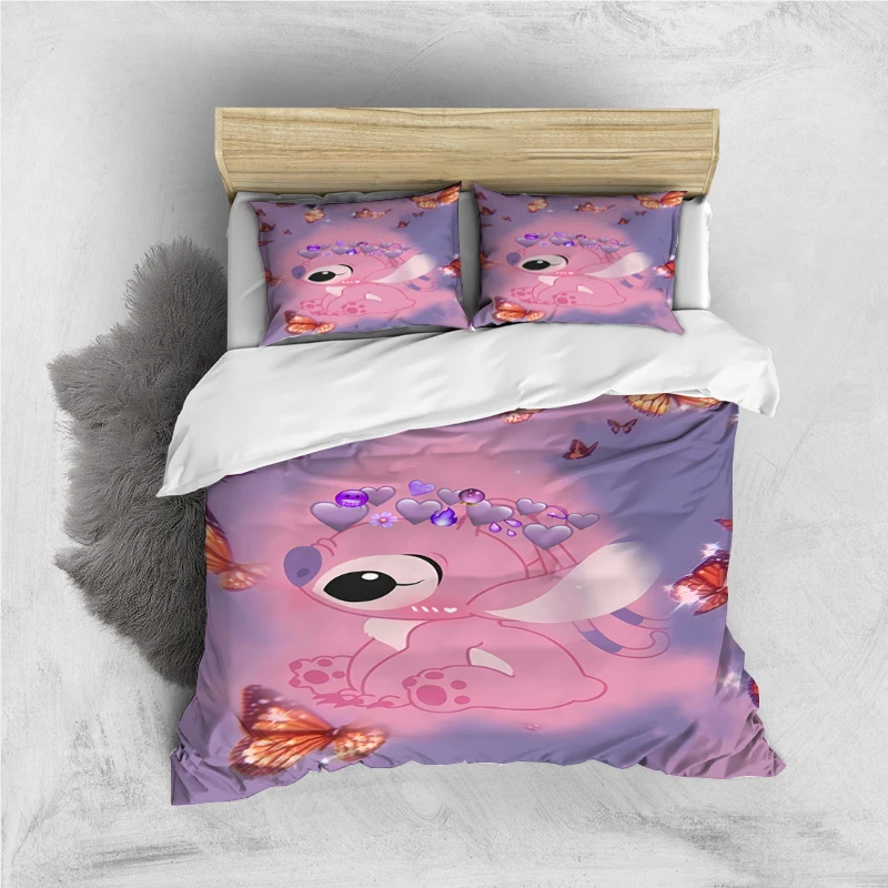 Imagem -03 - Disney-cute Stitch Bedding Conjunto para Crianças e Adultos Capas para Colchas Fronhas Cartoon Print Artigo de Moda Camas Pcs