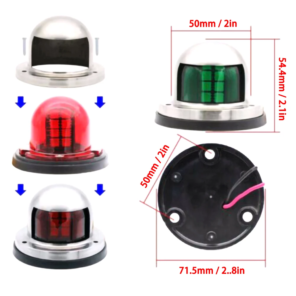 2Pcs Red Green LED Boat Navigation Light 12V Sailing Signal Lamp Marine Yacht Warning Lights Spot Light