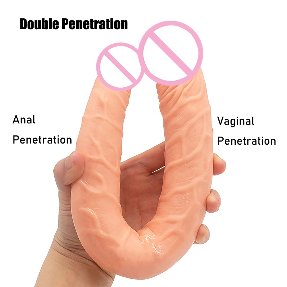 Overlength Double Dildos Soft Double Headed Penis Realistic Long Phallus Double Penetration Vagina and Anus Erotic Dick Sex Toys