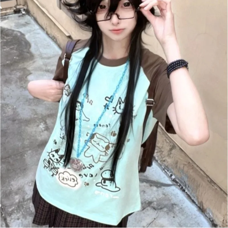 

Japanese Cute O-neck Kawaii Cartoon Tees Y2k Tops Summer Subculture Harajuku T Shirt Women Mujer Grunge Short Sleeve T-shirt
