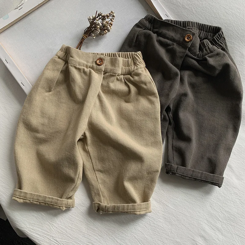 

Baby Boys Girls Pants Cotton Solid Color Elastic Waist Trousers 1-6 Yrs Kids Casual Pant Spring Autumn Children Clothing