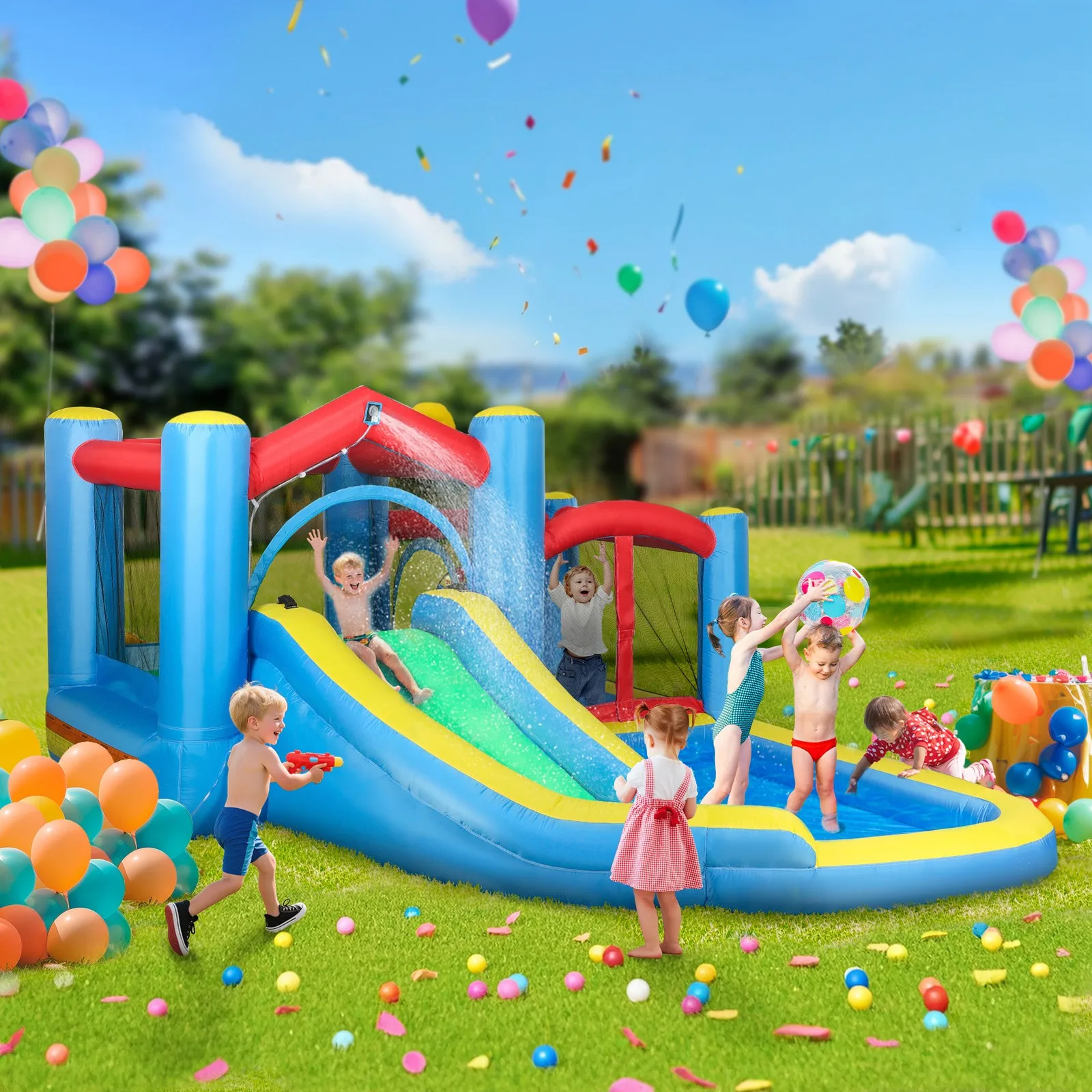 

Water Slide Bounce House w/ 550W Blower 12.6' x 9.5' x 5.9'