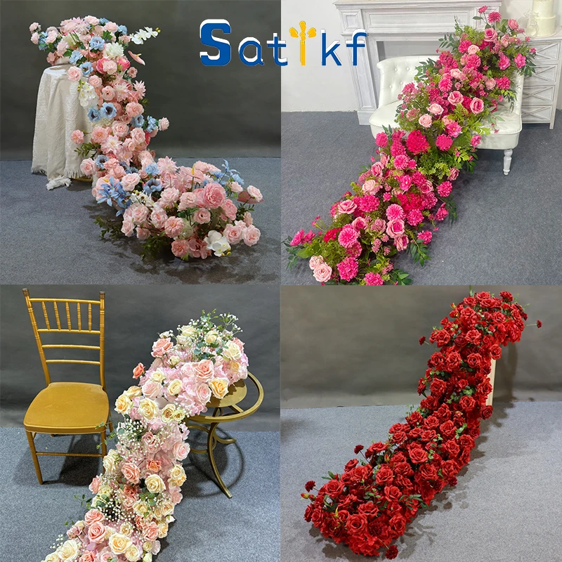 200CM Red White pink Rose Sofa Table Runner Flower Row Wedding Backdrop Arch Decor Floral Arrangement Party Props Window Display