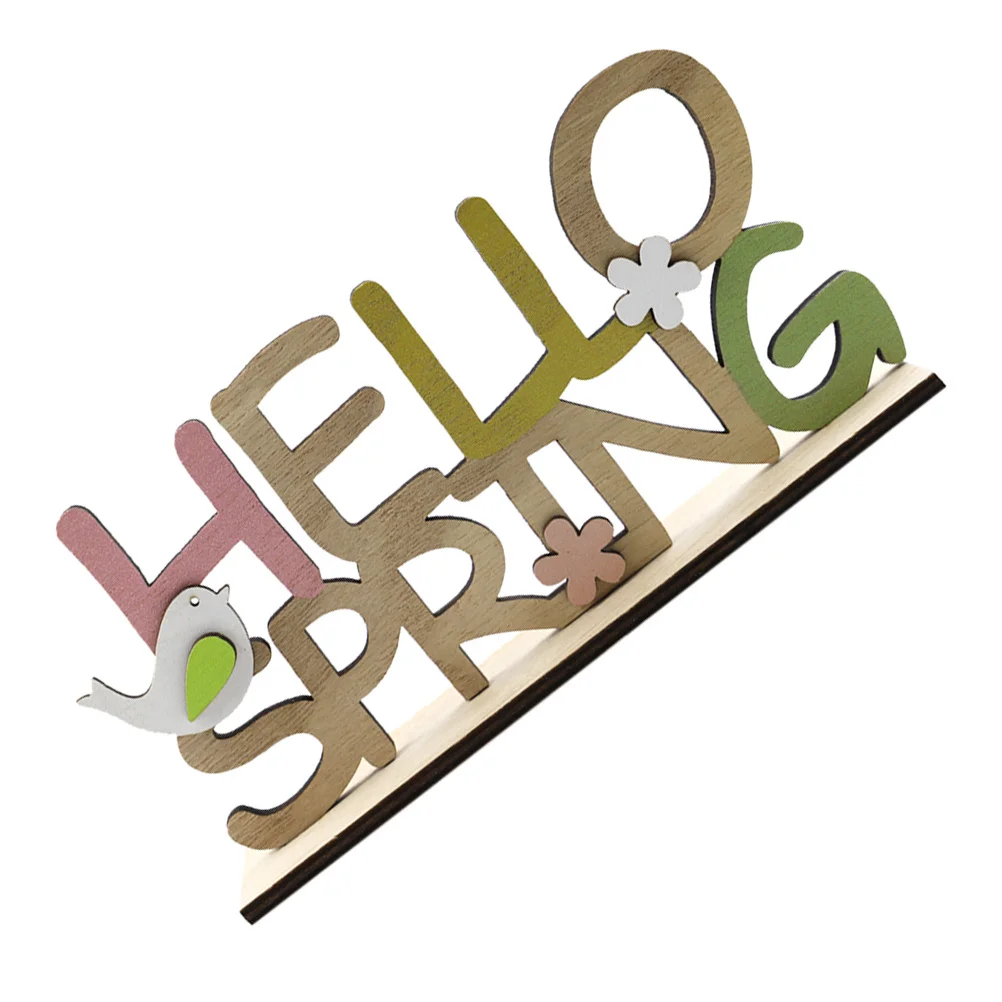 

Hello Spring Wooden Sign Chick Flower Design Desktop Ornament Lightweight Farmhouse Crafts for Home Party Hotel Mall Decoration