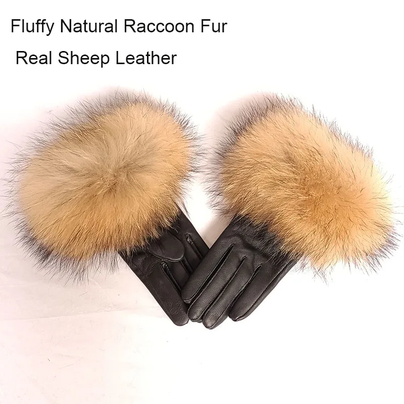 Real Sheep Leather Gloves Women Luxury For Women Warm Winter Natural Fox Fur Glove Fashion Warm Natural Leather Hand Warmer