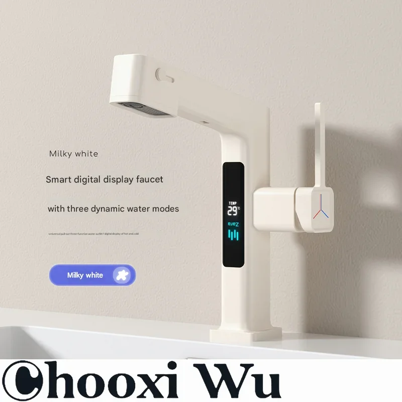 

High-End Digital Display Bathroom Faucet Intelligent Pull-Out Telescopic Hot And Cold Basin Washbasin for Modern Kitchen