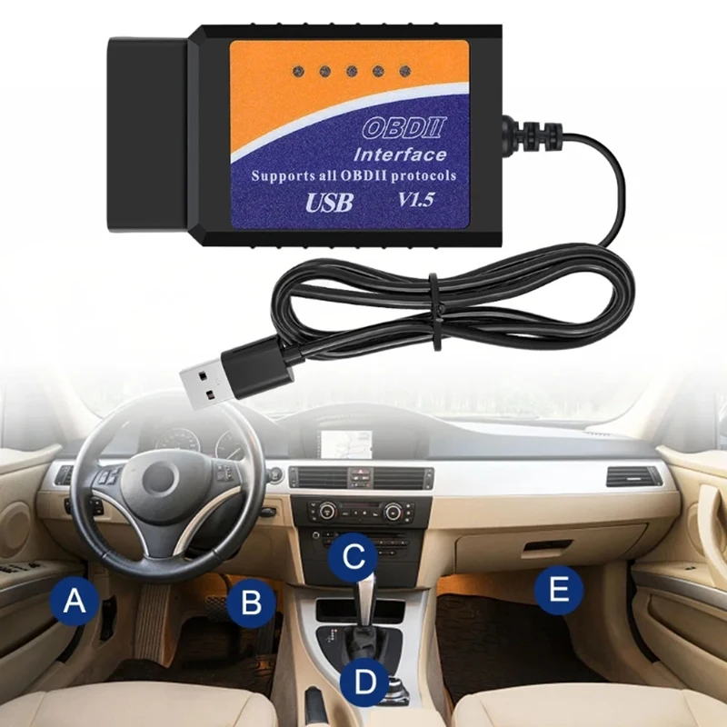 ELM327 USB V1.5 Automotive Diagnostic Cable with Chip ELM327 Cable Connector Interface OBD2 CAN-BUS Auto Diagnostic Scan Tool