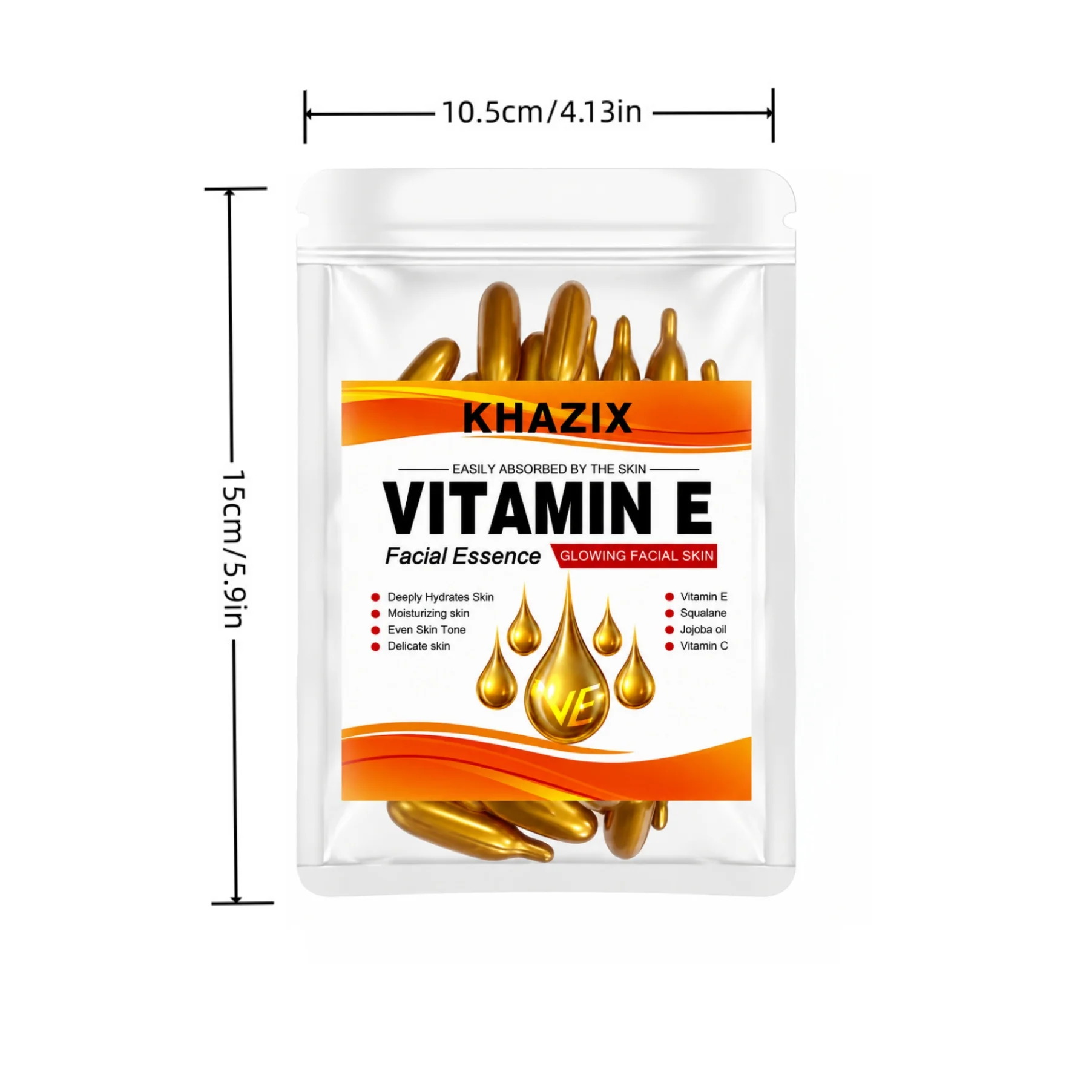 (0.4Gx10 Capsules)/Bag-1 BagVitamin E Deep Moisturizing Capsule Essence, Hydrates and Smooths Skin, Contains Plant-Based Squalan