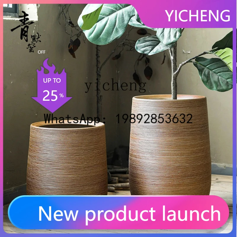 X2  Ceramic Large Flower Pot Balcony Outdoor Succulent Green Plant Tall Pot Home Indoor Decorative Ornament