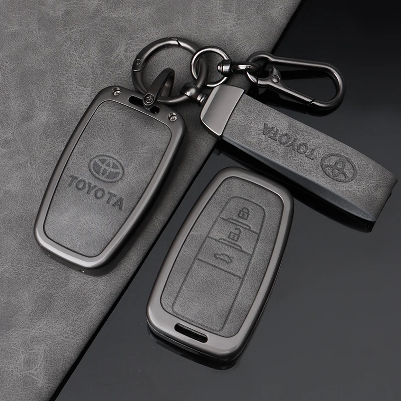 

Car Alloy Leather Key Case Cover For Toyota CHR Prado 2017 2018 Prius Camry Corolla RAV4 2017 2018 2019 2020 Auto Accessories