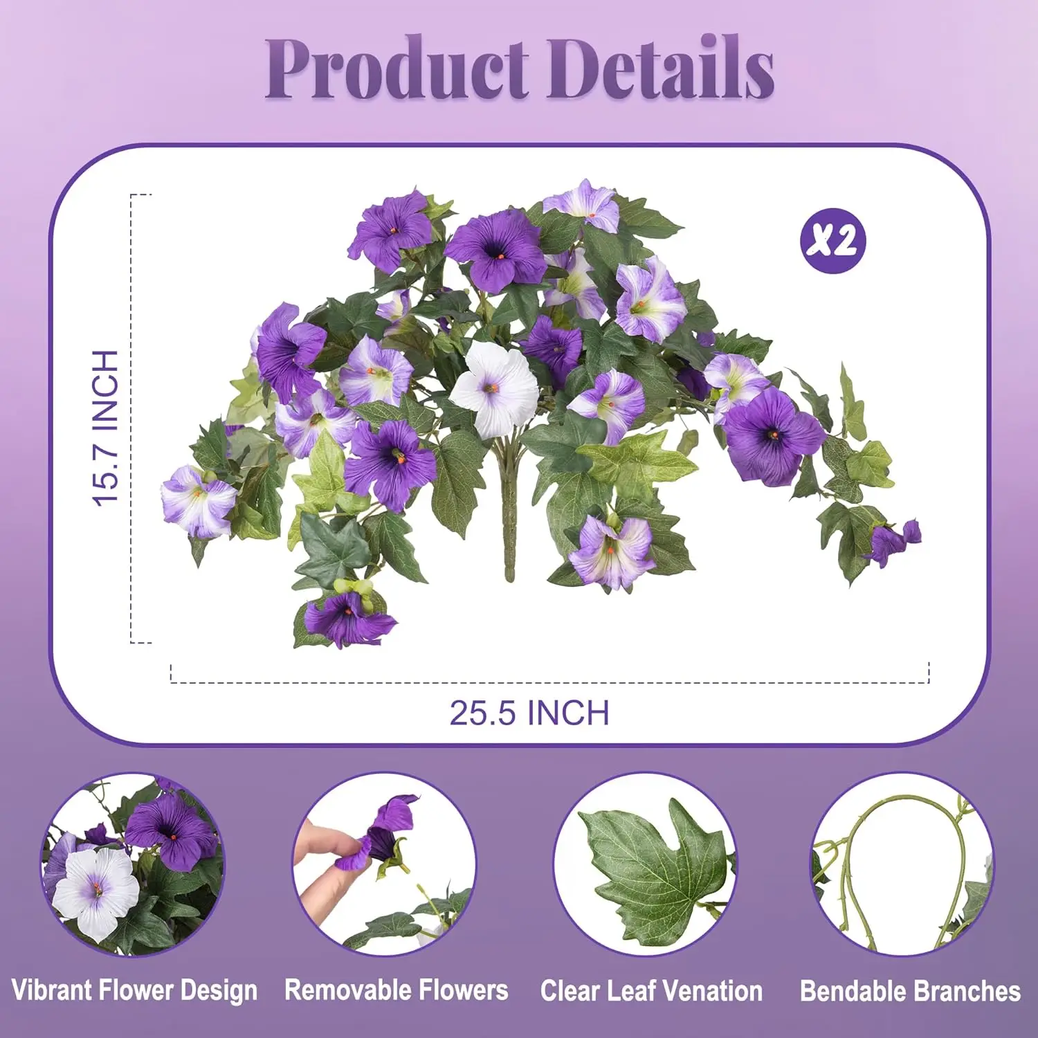 Artificial Flowers for Outdoors 2PCS Spring Faux Morning Glory Look Real Silk Flowers for Outside Planter UV Resistant Fake Flow