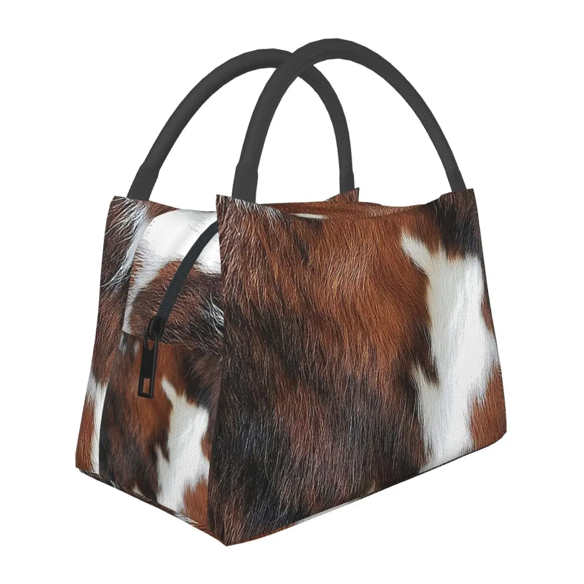 Stylish Cow Fur Cowhide Texture Cow Skin Lunch Bags Insulated Bento Box Lunch Tote Picnic Bags Cooler Thermal Bag for Woman Work