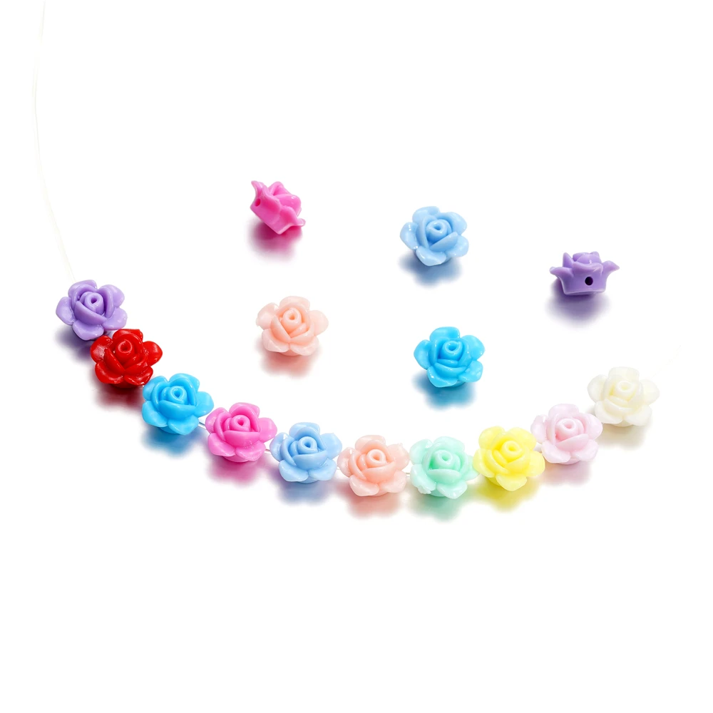 40Pcs/Lot 13mm Colorful Rose Flower Acrylic Loose Spacer Beads for Jewelry Making DIY Bracelet Handmade Clothing Accessories