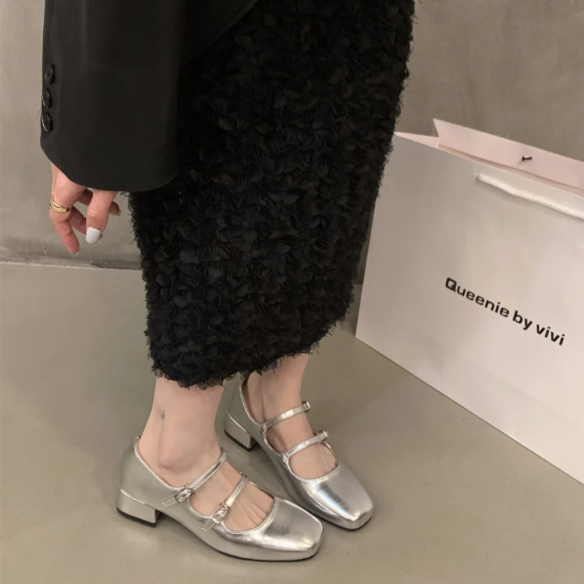 Mary Jane Shoes for Women 2024 Retro Medium Heel Women\'s Single Shoes Fashion Gloss Soft Comfort Ballet Shoes Zapatos De Mujer