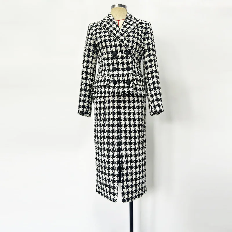 Premium Thousand Bird Grid Suit Set 2025 New Women's Coat Split Long Skirt Two Piece Set