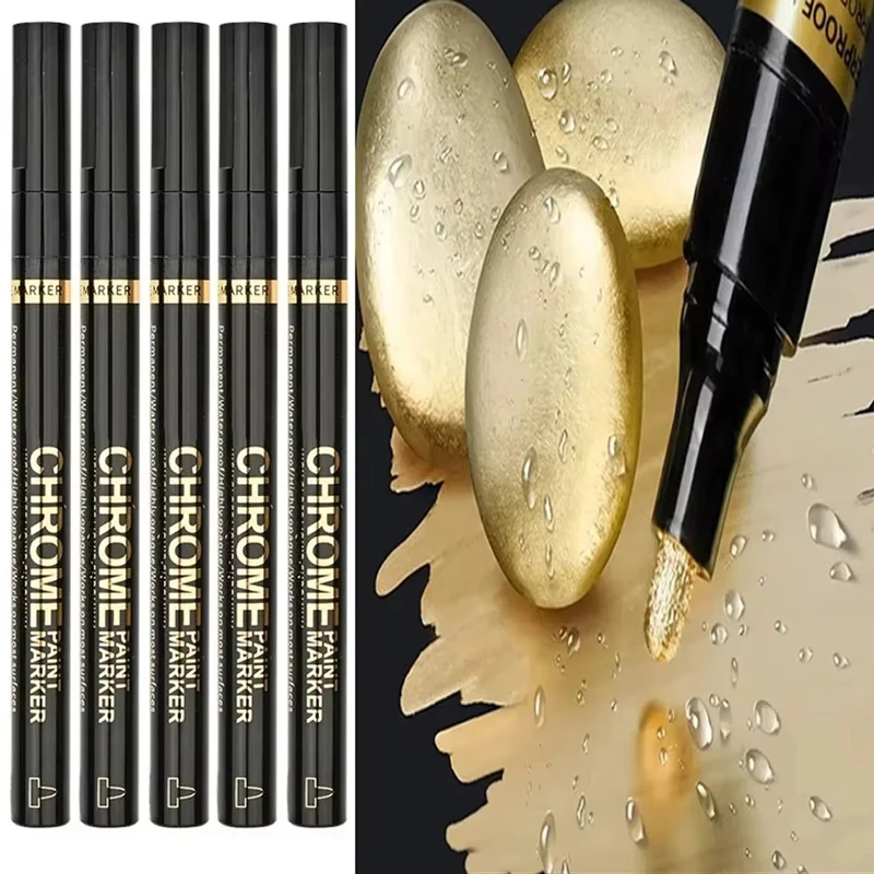 5/1pcs Chrome Pen Marker Spiegel Waterdichte Verf Reparatie Voor Rock Keramisch Glas Metallic Goud/Zilver 2mm Penpunt